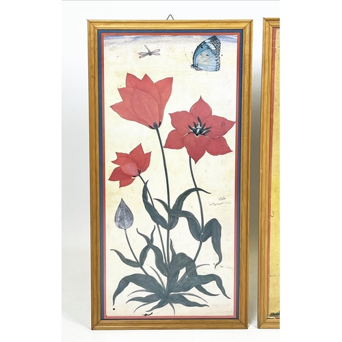 58 - BOTANICAL TULIP PRINTS, two, 17th/18th century Mughal style, largest 89cm x 58cm, framed. (2)