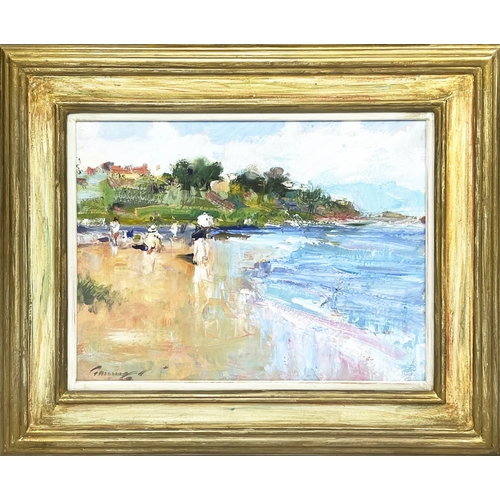 82 - 20TH CENTURY FRENCH SCHOOL 'Beach Scene with Figures', oil on board, 29cm x 39cm, framed.