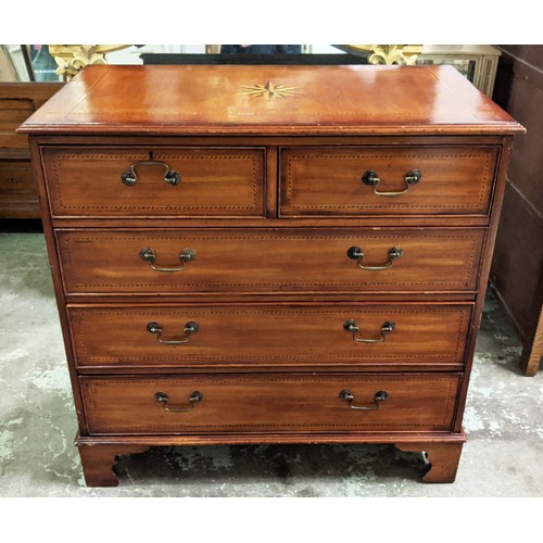 244 - CHEST, 93cm H x 94cm W x 53cm D, Georgian style with stellar and string inlay of five drawers.