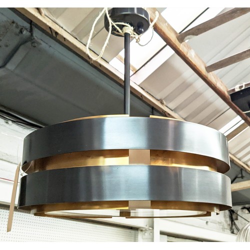 433 - R V ASTLEY CEILING PENDANT LIGHT, glass base, gilt metal, internal shade, 50cm drop.