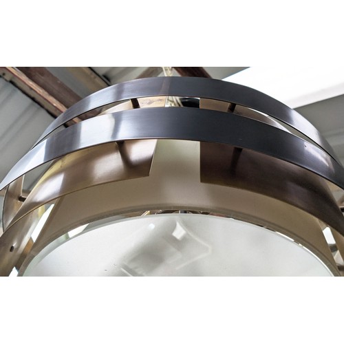 433 - R V ASTLEY CEILING PENDANT LIGHT, glass base, gilt metal, internal shade, 50cm drop.