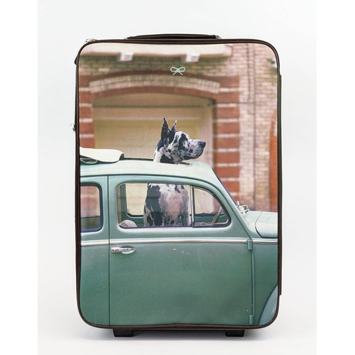 10A - ANYA HINDMARCH TRAVEL TROLLEY ON WHEELS, with photo of a dog in a car at the front, with one top and... 