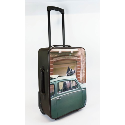 10A - ANYA HINDMARCH TRAVEL TROLLEY ON WHEELS, with photo of a dog in a car at the front, with one top and... 