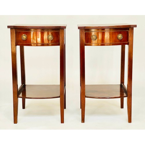 147 - BEDSIDE/LAMP TABLES, a pair, George III design flame mahogany and crossbanded each with drawer and u... 