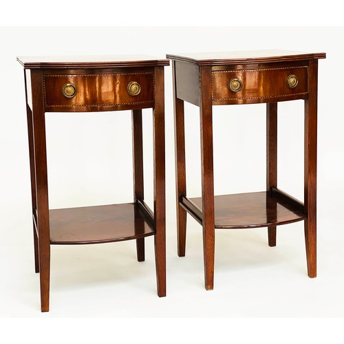 147 - BEDSIDE/LAMP TABLES, a pair, George III design flame mahogany and crossbanded each with drawer and u... 