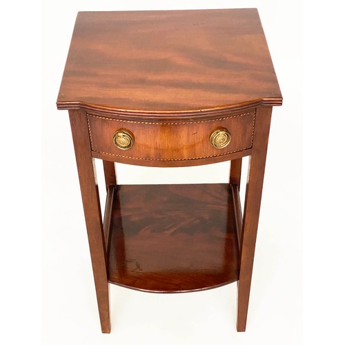 147 - BEDSIDE/LAMP TABLES, a pair, George III design flame mahogany and crossbanded each with drawer and u... 