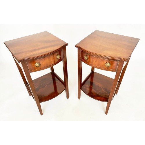 147 - BEDSIDE/LAMP TABLES, a pair, George III design flame mahogany and crossbanded each with drawer and u... 