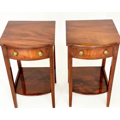 147 - BEDSIDE/LAMP TABLES, a pair, George III design flame mahogany and crossbanded each with drawer and u... 