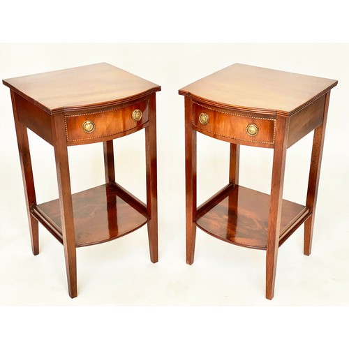 147 - BEDSIDE/LAMP TABLES, a pair, George III design flame mahogany and crossbanded each with drawer and u... 