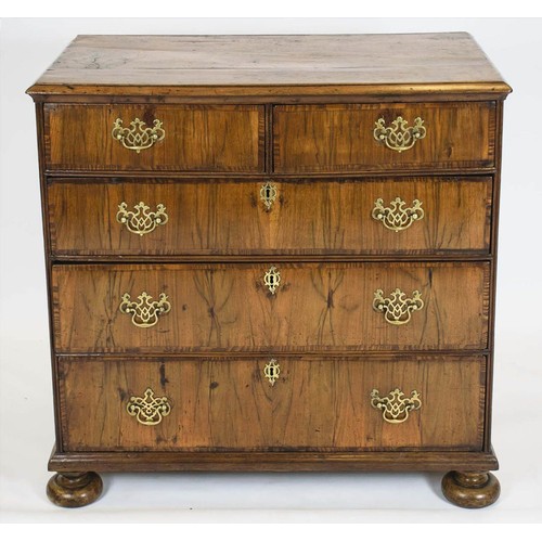 171 - CHEST, 88cm H x 91cm W x 51cm D, Queen Anne walnut and oak of five drawers on later bun feet.