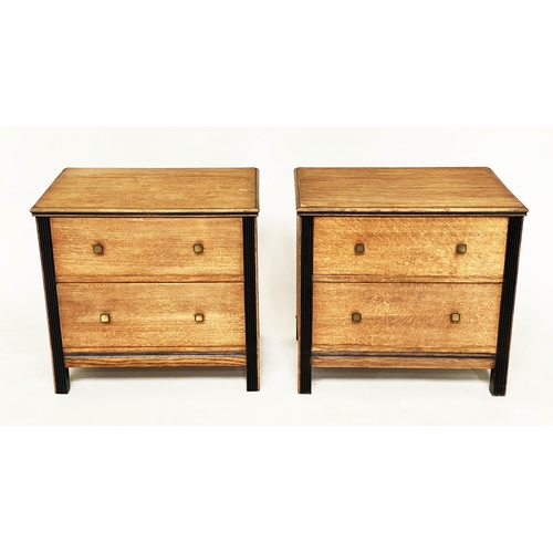 237 - ART DECO CHESTS, a pair, limed oak each with two drawers and ebonised detail, 60cm x 63cm H x 43cm. ... 