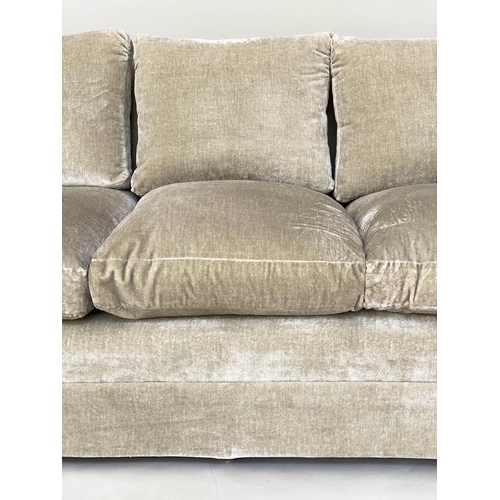 238 - DONGHIA CLASSIC SOFA, neutral velvet upholstery, feather filled cushions and rounded arms, 215cm W.