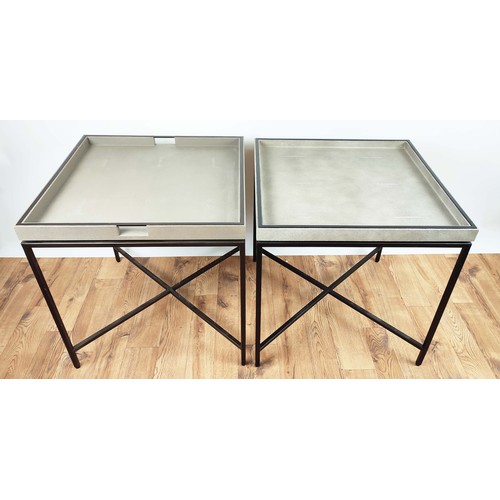 438 - ROBERT LANGFORS SIDE TABLES, a near pair, faux shagreen tops, 60cm x 60cm x 62cm at largest. (2)