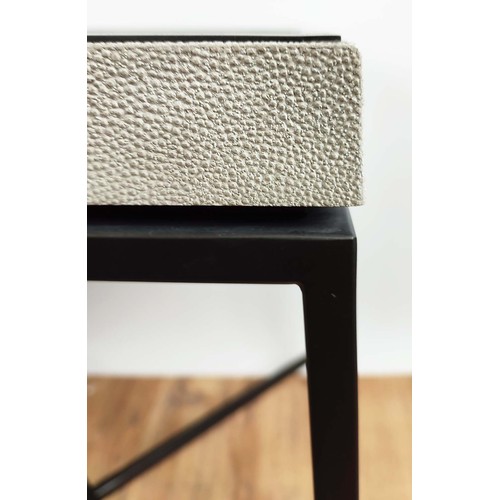 438 - ROBERT LANGFORS SIDE TABLES, a near pair, faux shagreen tops, 60cm x 60cm x 62cm at largest. (2)