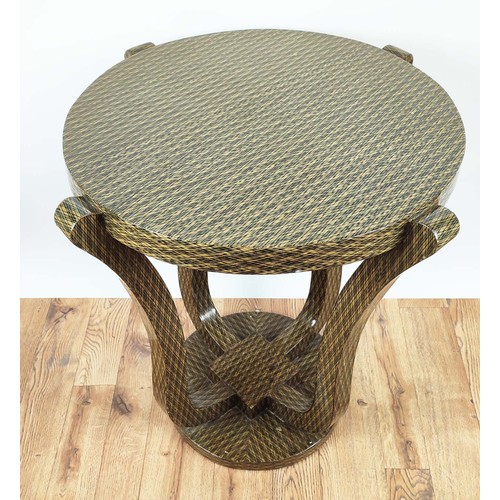 451 - SIDE TABLE, patterned lacquered finish, 66cm diam x 68cm.