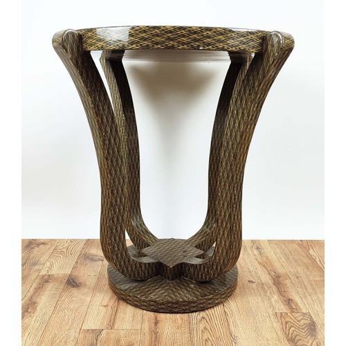 451 - SIDE TABLE, patterned lacquered finish, 66cm diam x 68cm.