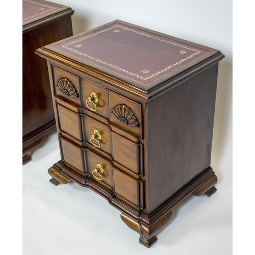 247 - BEDSIDE CHESTS, 61cm H x 57cm W x 41cm D, a pair, American style mahogany, each with red leather top... 