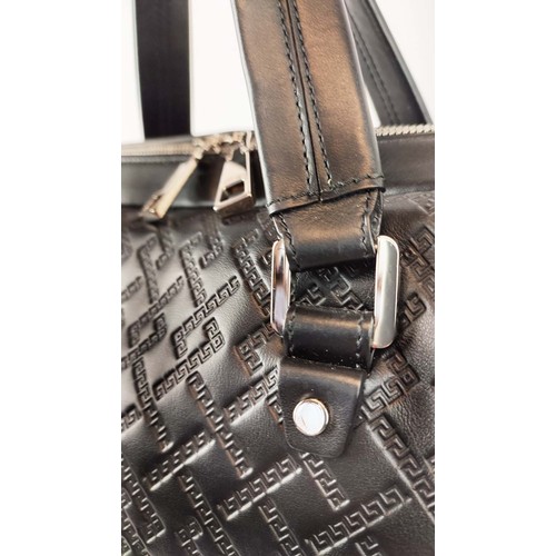 38A - GIANNI VERSACE UNISEX BAG, leather with iconic embossed Greek decoration, silver tone hardware, two ... 