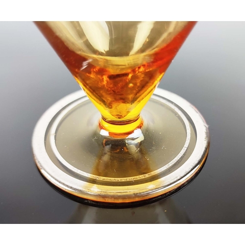 11 - VINTAGE AMBER COCKTAIL DECANTER with four glasses, with a number '16', on the base of the decanter a... 