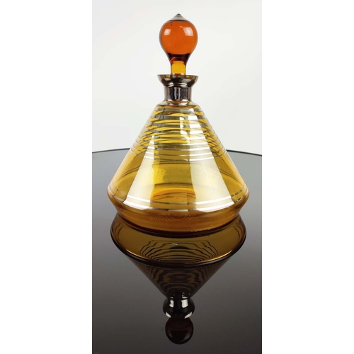 11 - VINTAGE AMBER COCKTAIL DECANTER with four glasses, with a number '16', on the base of the decanter a... 