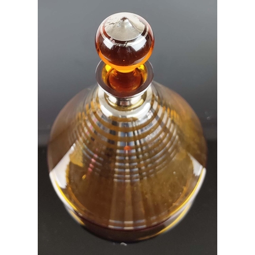 11 - VINTAGE AMBER COCKTAIL DECANTER with four glasses, with a number '16', on the base of the decanter a... 