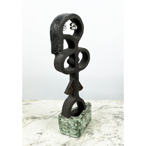 13 - ILDIKO DE BALAS (Hungarian b.1931-2016) Studio Pottery abstract sculpture, signed Balas 69, 37cm H.