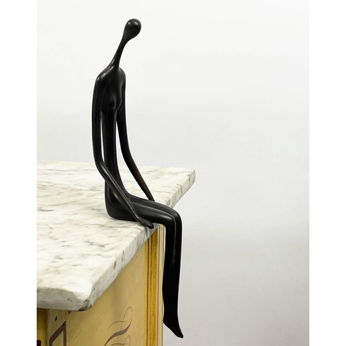 14 - RUTH BLOCH (Israeli b. 1951) Modernist bronze seated figure, signed and numbered 6/50, along with th... 