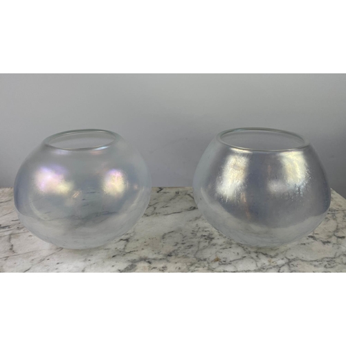 19 - LOUISE BRADLEY MURANO MOTHER OF PEARL VASES, two, a Murano 'seashell' ribbed glass centrepiece bowl ... 