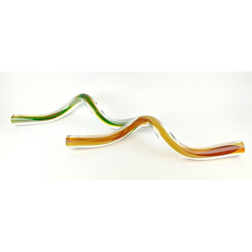 21 - TABLE ORNAMENTS, a pair, glass spiral, indistinctly signed, Murano, late 20th century, 69cm L. (2)