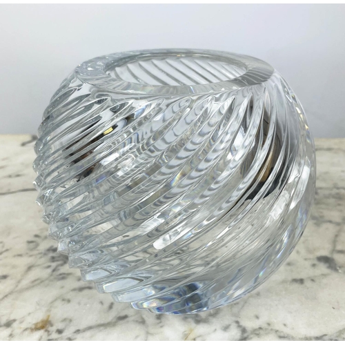 26 - ROGASKA CRYSTAL SPIRAL TWIST BOWL, boxed, a Dior fish carafe also boxed and eight spiral twist wine ... 