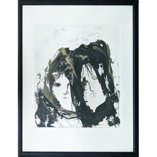 54 - GINO HOLLANDER (American 1924-2015), 'Las dos mujeres', acrylic on paper, 46cm x 41cm, framed.