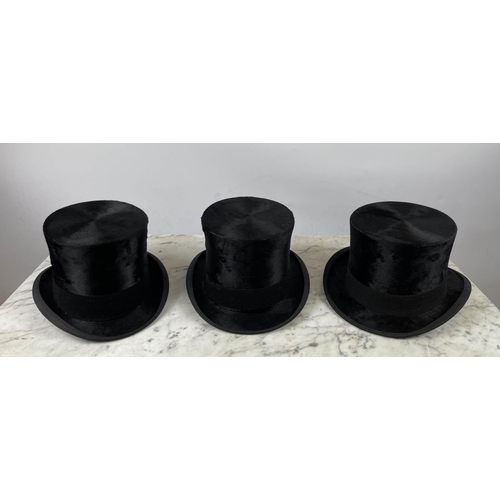 8 - TOP HATS, three, comprising a James Lock and Co Ltd hat, internal dimensions, 20cm x 16cm, a G.A. Du... 