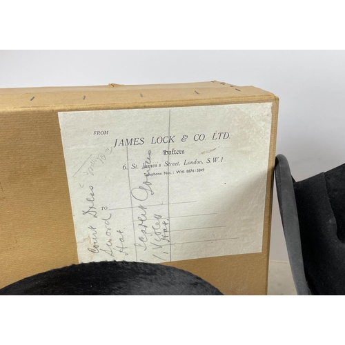 8 - TOP HATS, three, comprising a James Lock and Co Ltd hat, internal dimensions, 20cm x 16cm, a G.A. Du... 