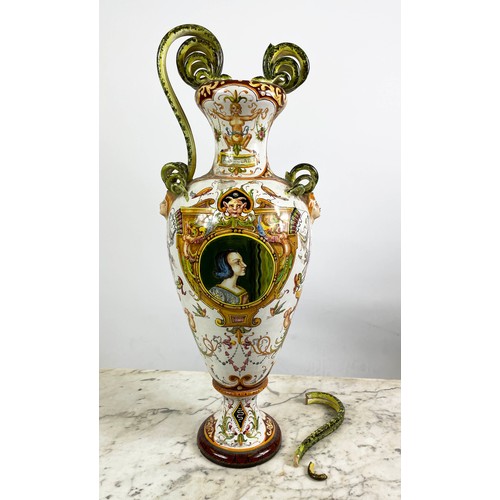 2 - ITALIAN MAJOLICA VASE, early 20th century in the manner of Angelo Minghetti marked Bologna to base 6... 