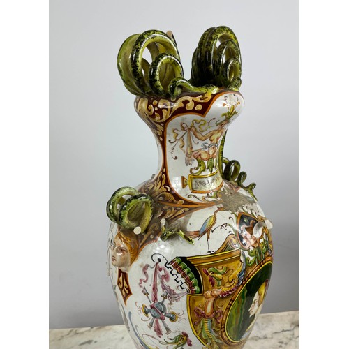 2 - ITALIAN MAJOLICA VASE, early 20th century in the manner of Angelo Minghetti marked Bologna to base 6... 