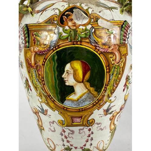 2 - ITALIAN MAJOLICA VASE, early 20th century in the manner of Angelo Minghetti marked Bologna to base 6... 