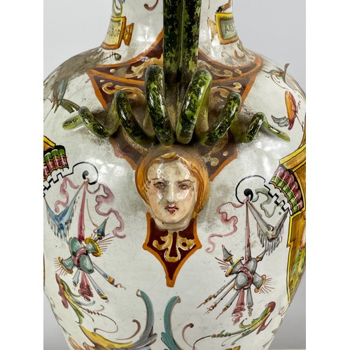 2 - ITALIAN MAJOLICA VASE, early 20th century in the manner of Angelo Minghetti marked Bologna to base 6... 