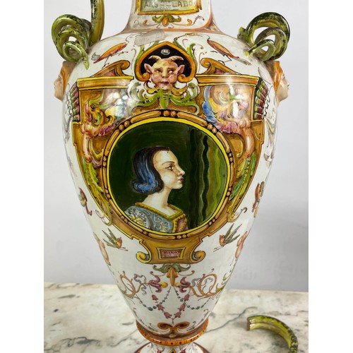 2 - ITALIAN MAJOLICA VASE, early 20th century in the manner of Angelo Minghetti marked Bologna to base 6... 