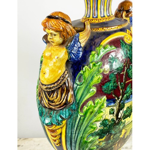 2 - ITALIAN MAJOLICA VASE, early 20th century in the manner of Angelo Minghetti marked Bologna to base 6... 