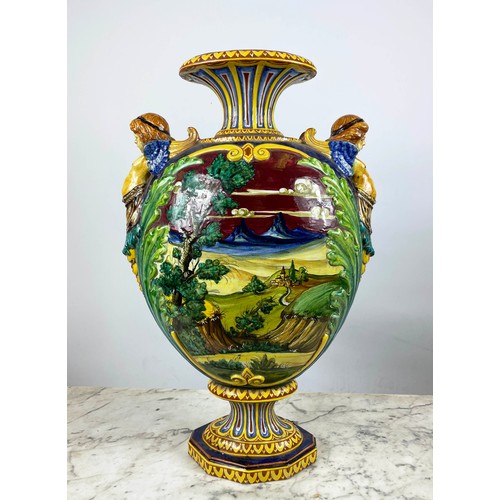 2 - ITALIAN MAJOLICA VASE, early 20th century in the manner of Angelo Minghetti marked Bologna to base 6... 