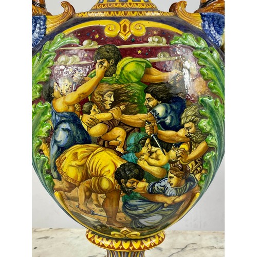 2 - ITALIAN MAJOLICA VASE, early 20th century in the manner of Angelo Minghetti marked Bologna to base 6... 