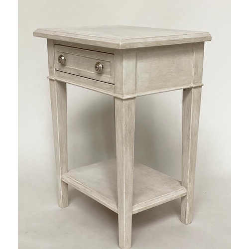 102 - LAMP TABLES, a pair, French Directoire style grey painted with single frieze drawer, undertier and s... 