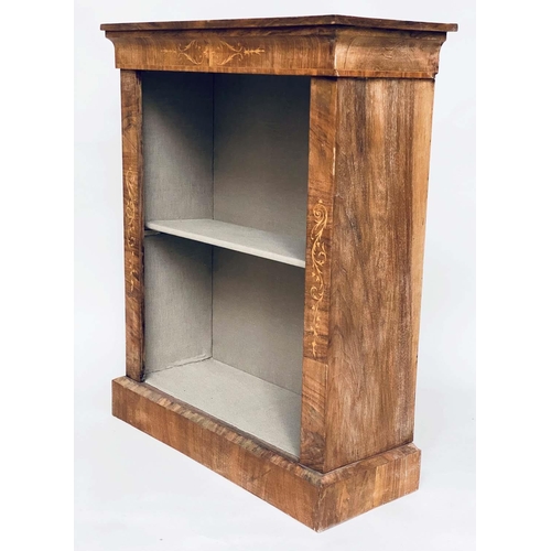 109 - OPEN BOOKCASE, Victorian walnut and marquetry with lined shelves, 81cm W x 33cm D x 100cm H.