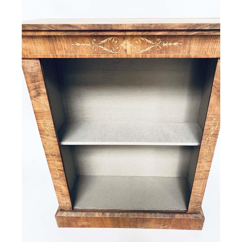 109 - OPEN BOOKCASE, Victorian walnut and marquetry with lined shelves, 81cm W x 33cm D x 100cm H.