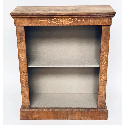 109 - OPEN BOOKCASE, Victorian walnut and marquetry with lined shelves, 81cm W x 33cm D x 100cm H.