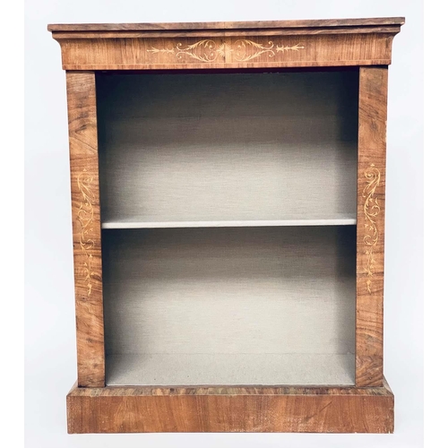 109 - OPEN BOOKCASE, Victorian walnut and marquetry with lined shelves, 81cm W x 33cm D x 100cm H.