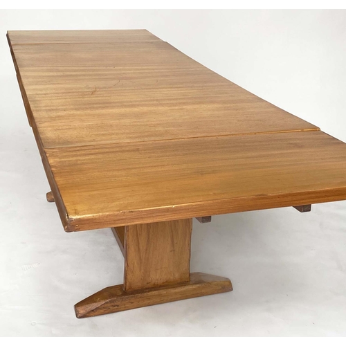 123 - DRAWLEAF EXTENDING DINING TABLE, 1960s beechwood rectangular drawleaf with two additional leaves. 74... 