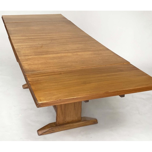 123 - DRAWLEAF EXTENDING DINING TABLE, 1960s beechwood rectangular drawleaf with two additional leaves. 74... 