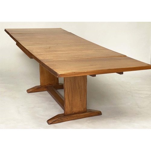 123 - DRAWLEAF EXTENDING DINING TABLE, 1960s beechwood rectangular drawleaf with two additional leaves. 74... 