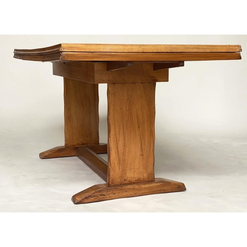 123 - DRAWLEAF EXTENDING DINING TABLE, 1960s beechwood rectangular drawleaf with two additional leaves. 74... 